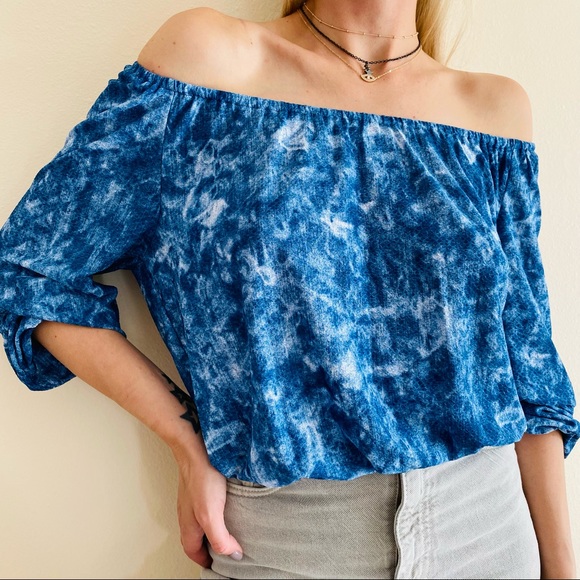 New Michael Kors Tie-Dye Long Sleeve Off the Shoulder Top - Picture 3 of 10